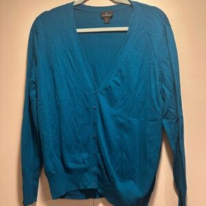 Worthington Teal Blue V-Neck Button Front Cardigan